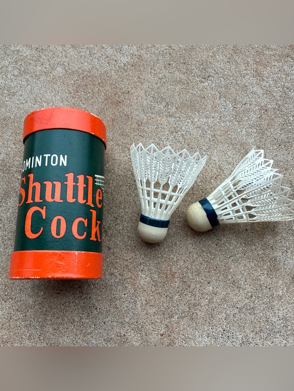 Vintage Shuttlecock Set with Canister - Orange & Dark Green made in Japan